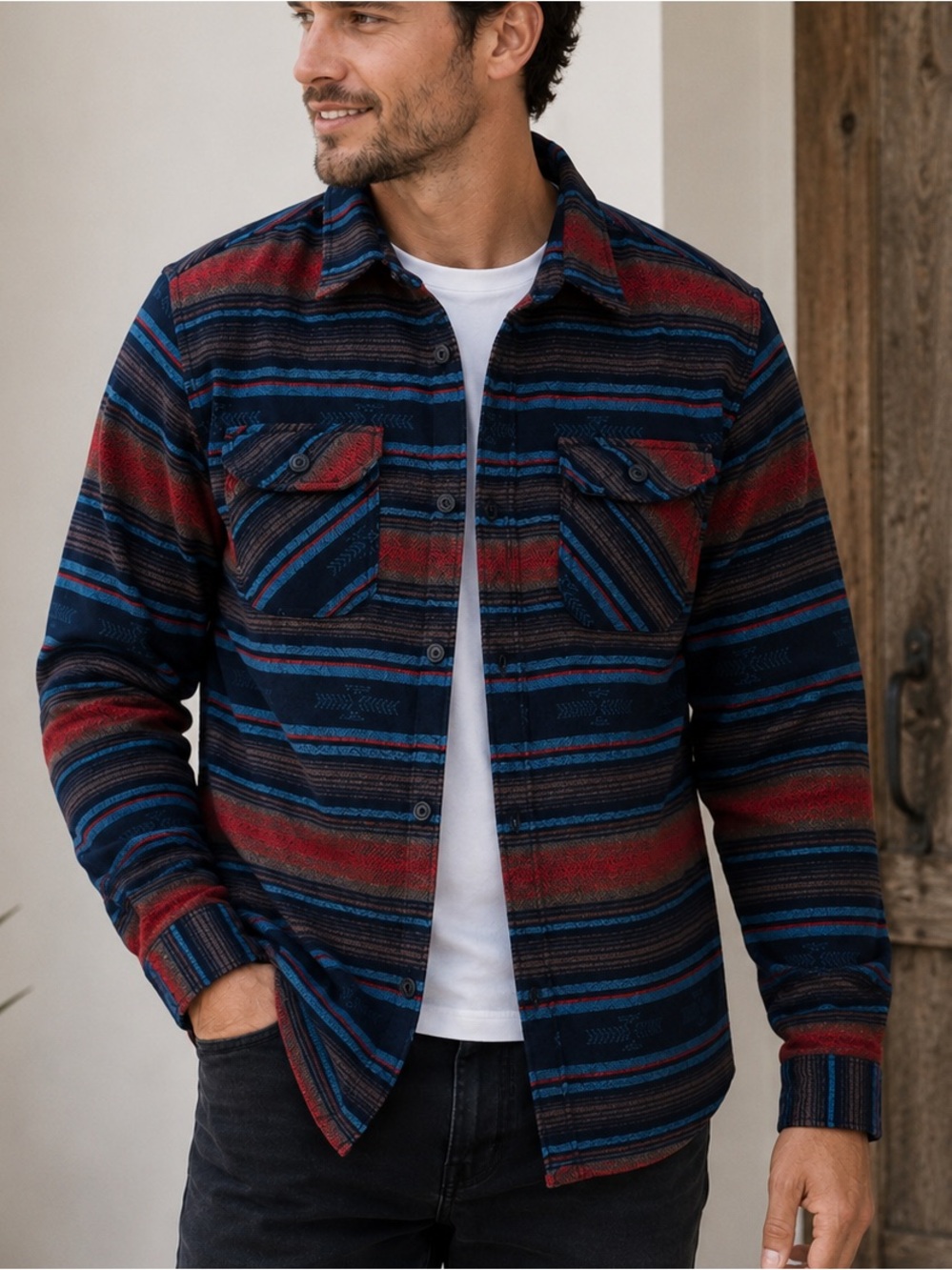 JACHS New York Southwestern Wool Blend Shirt Jacket Shacket Men’s Large Aztec